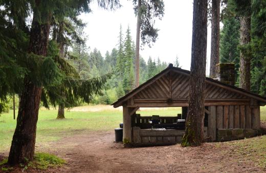 The very well constructed picnic shelter at Bear Springs on Mt. Hood